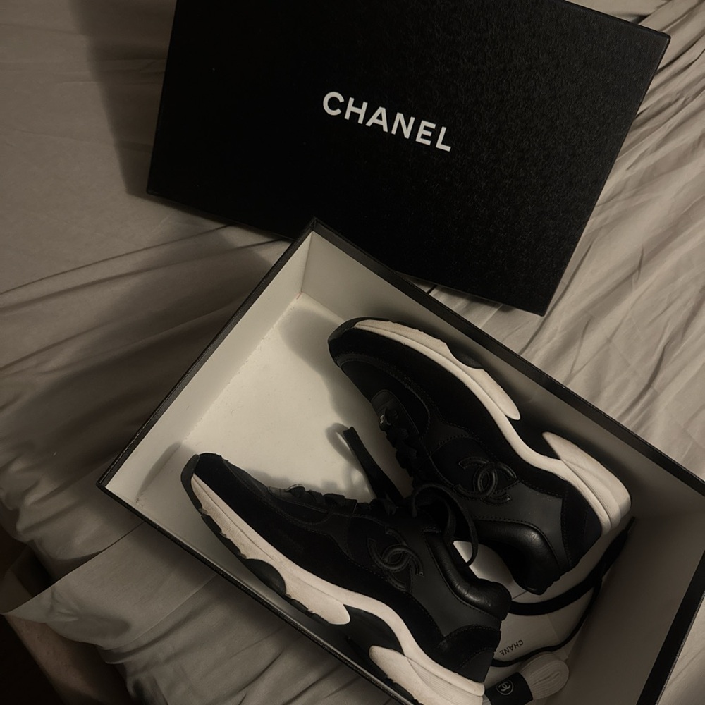 CHANEL Men's Black and White Sneakers